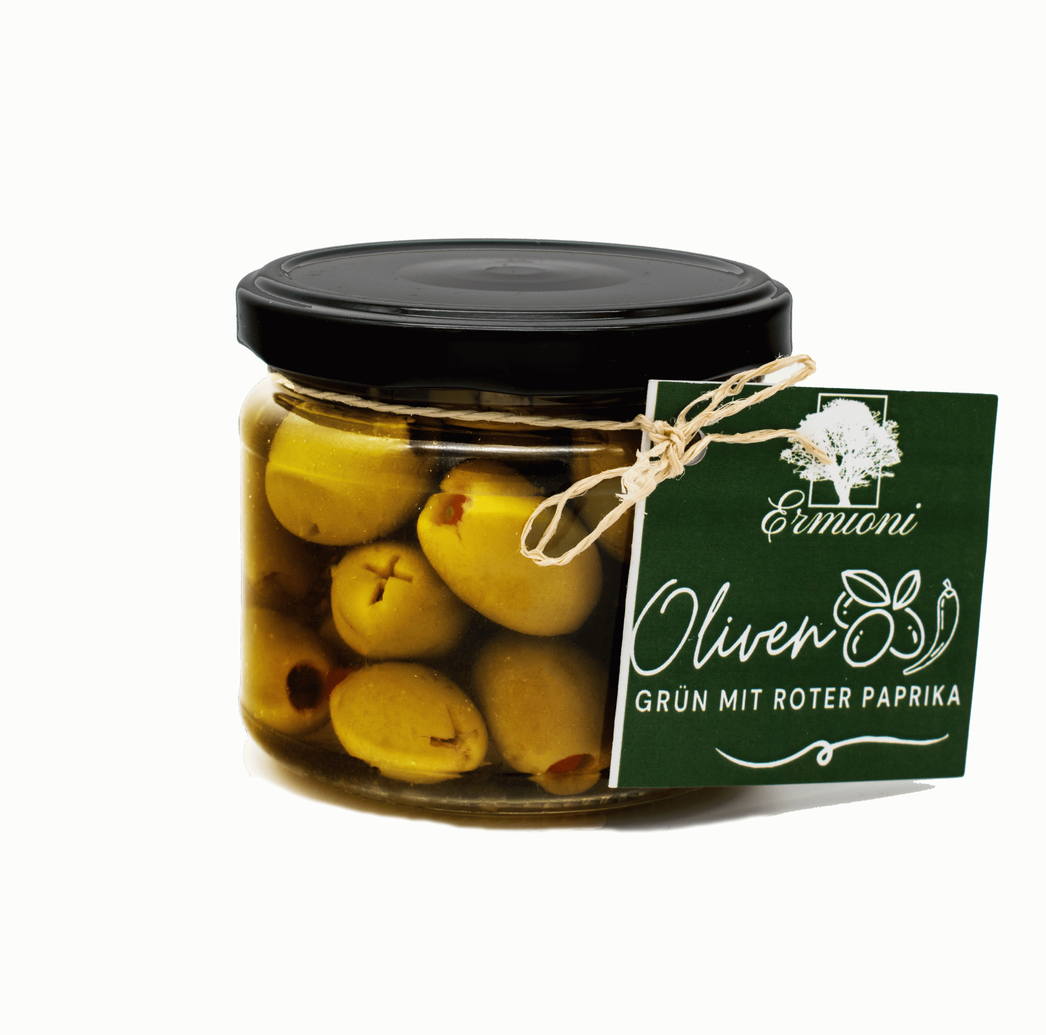 Grüne Oliven mit Paprika 330g – Ermioni Greek Traditiontal Products